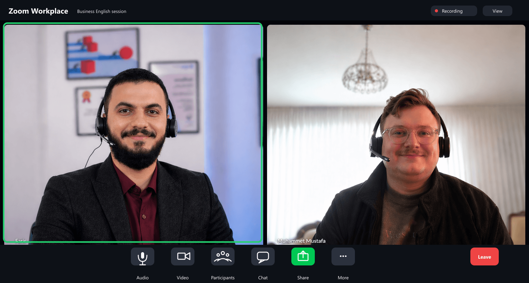 Business English online class screenshot with Zoom-style meeting interface
