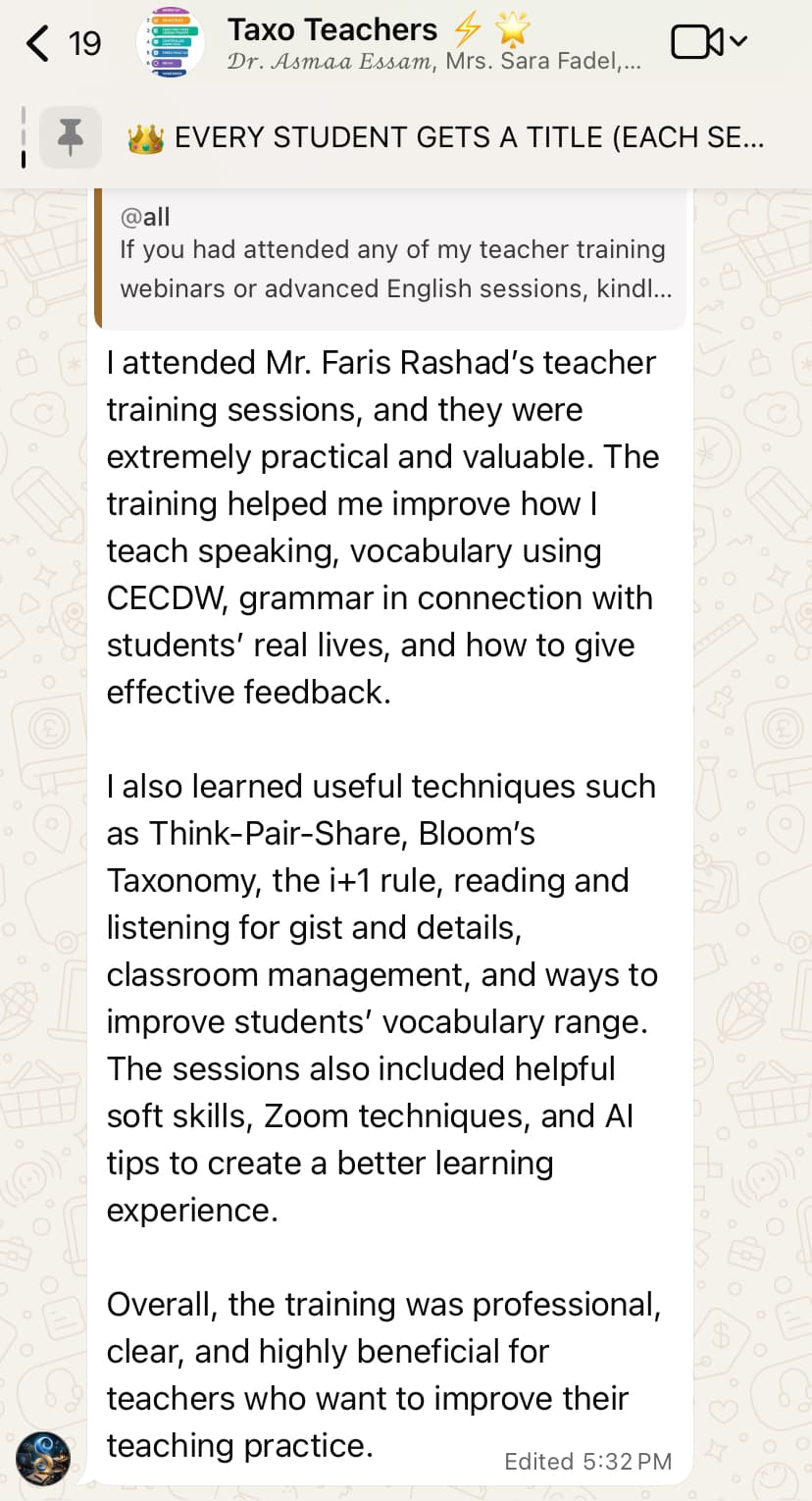 Review from Teacher training participant
